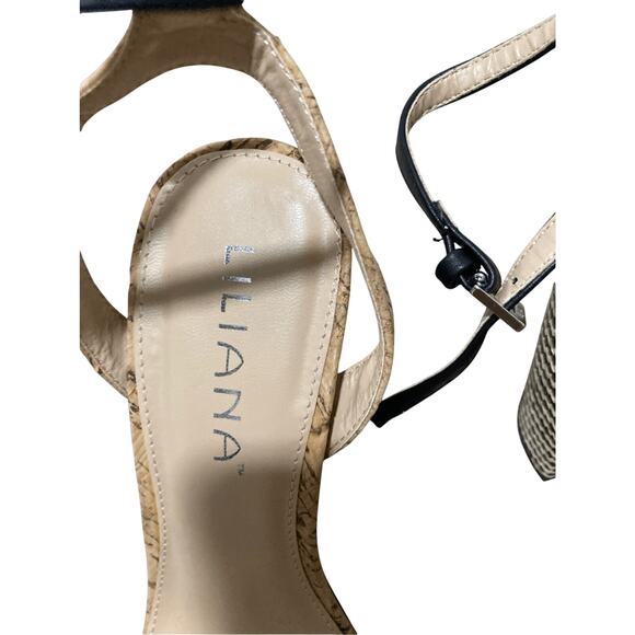 Liliana SZ 7 Cork Striped Block Monochromatic Open Toed Heels Preppy Minimalist - Picture 8 of 10